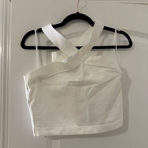 Aritzia Babaton Size Large White Cross-Strap Crop Top
